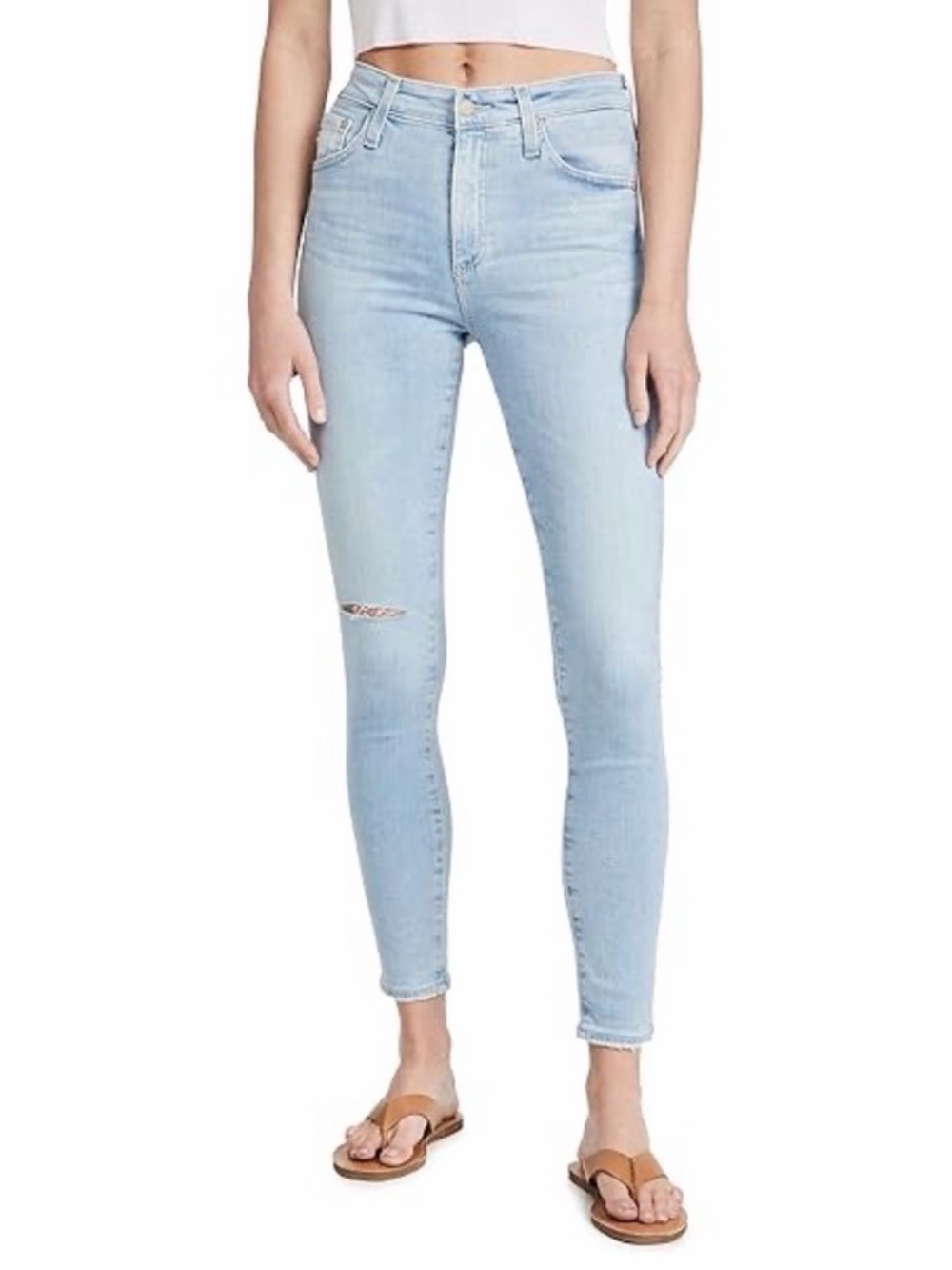 AG The Farrah High-Rise Skinny Crop Light Wash Distressed Size 28